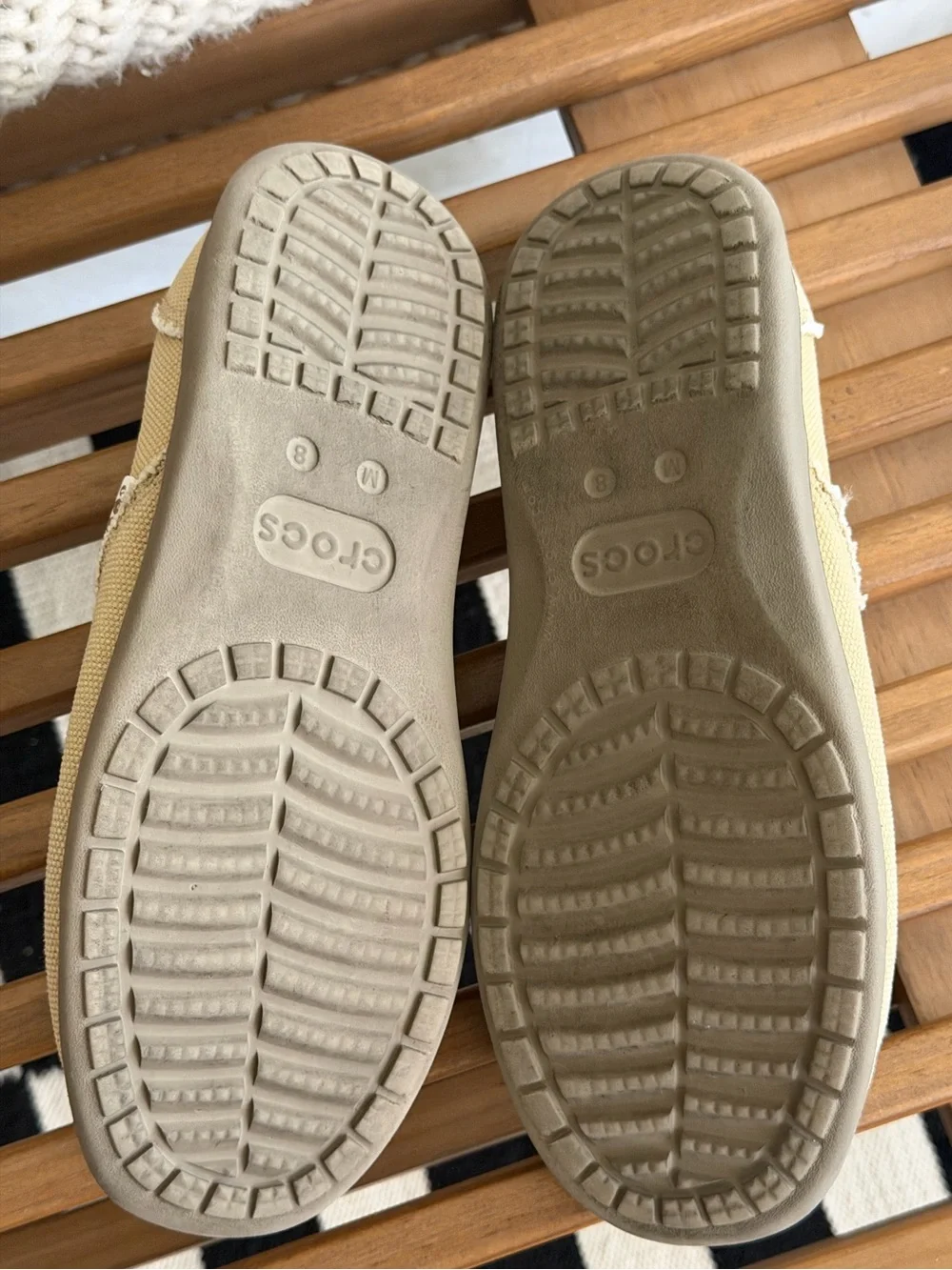 CROCS Beige Canvas Slip-On Shoes with Frayed Trim